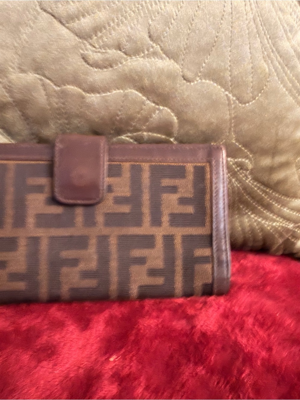 Fendi Brown Zucca Logo Continental Wallet with Dark Trim